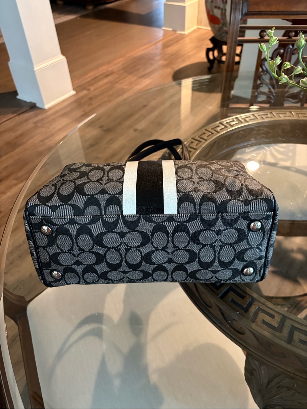 🖤🩶COACH SIGNATURE STRIPE GREY/BLACK MONOGRAM TOTE/SATCHEL BAG!🖤🩶 - Picture 4 of 9